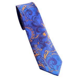 DUK ROMANO BLUE‎ ORANGE PAISLEY MEN'S NECK TIE 2.5" WIDE